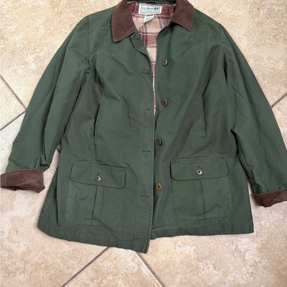 L.L. Bean Women's Olive Jacket with Brown Trim